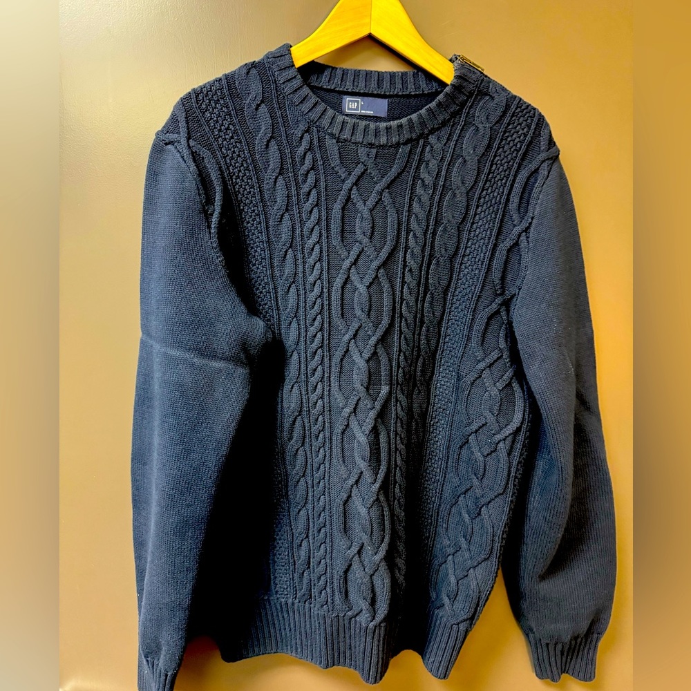 Gap Cable Crew Neck Sweater - Large Navy zip neck